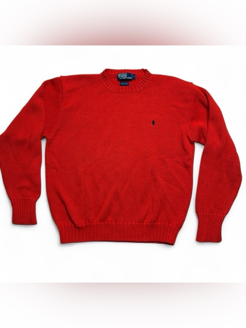 Polo Ralph Lauren Red Cotton Knit Crewneck Sweater Mens Size Large